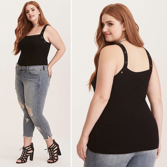 Torrid Tops - Torrid Black Grommet Ribbed Knit Tank Top Size 3